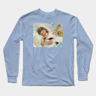 Young girl and her cat Long Sleeve T-Shirt